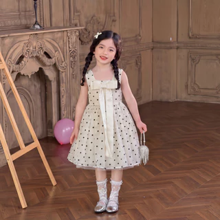 Princess Kesli เดรสเด็กเกาหลี ลายจุด ชุดเดรสไตล์เจ้าหญิง ประดับโบว์ เหมาะกับงานวันเกิด 2-12 ปี