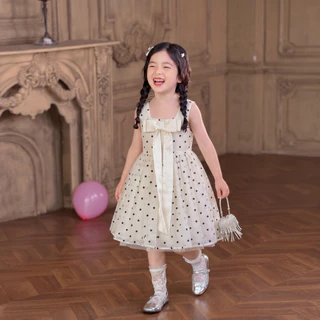 Princess Kesli เดรสเด็กเกาหลี ลายจุด ชุดเดรสไตล์เจ้าหญิง ประดับโบว์ เหมาะกับงานวันเกิด 2-12 ปี