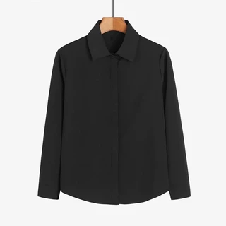 เสื้อเชิ้ตผู้หญิง สีดำ เสื้อเชิ้ตคอปกแขนยาวใส่เที่ยว ใส่ทำงาน เนื้อผ้าไหมอิตาลี่ รีดง่ายสวมใส่สบาย