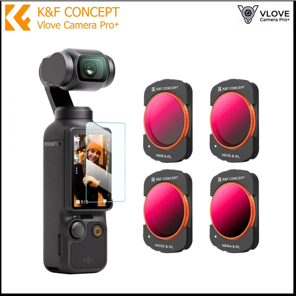 K&F Concept 4-Pack Magnetic Effect Filter สําหรับ DJI Osmo Pocket 4 /3–ND8&L+ND16&PL+ND32&PL+ND64&PL