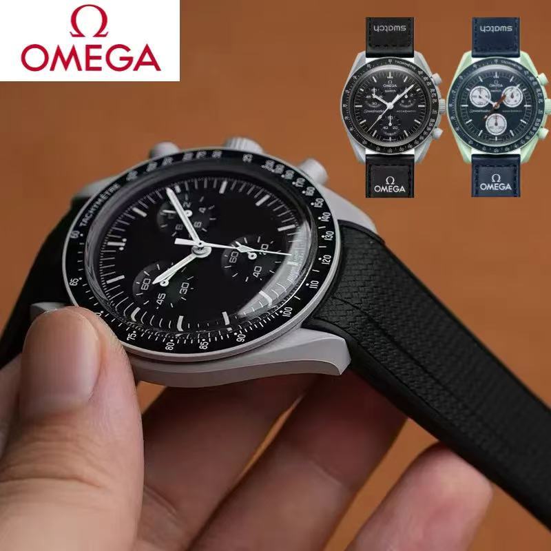 สำหรับสายนาฬิกา Omega X Swatch MoonSwatch Planet Constellation สำหรับ Seamaster 300 ขนาด 20 มม. สายยางซิลิโคนปลายโค้ง