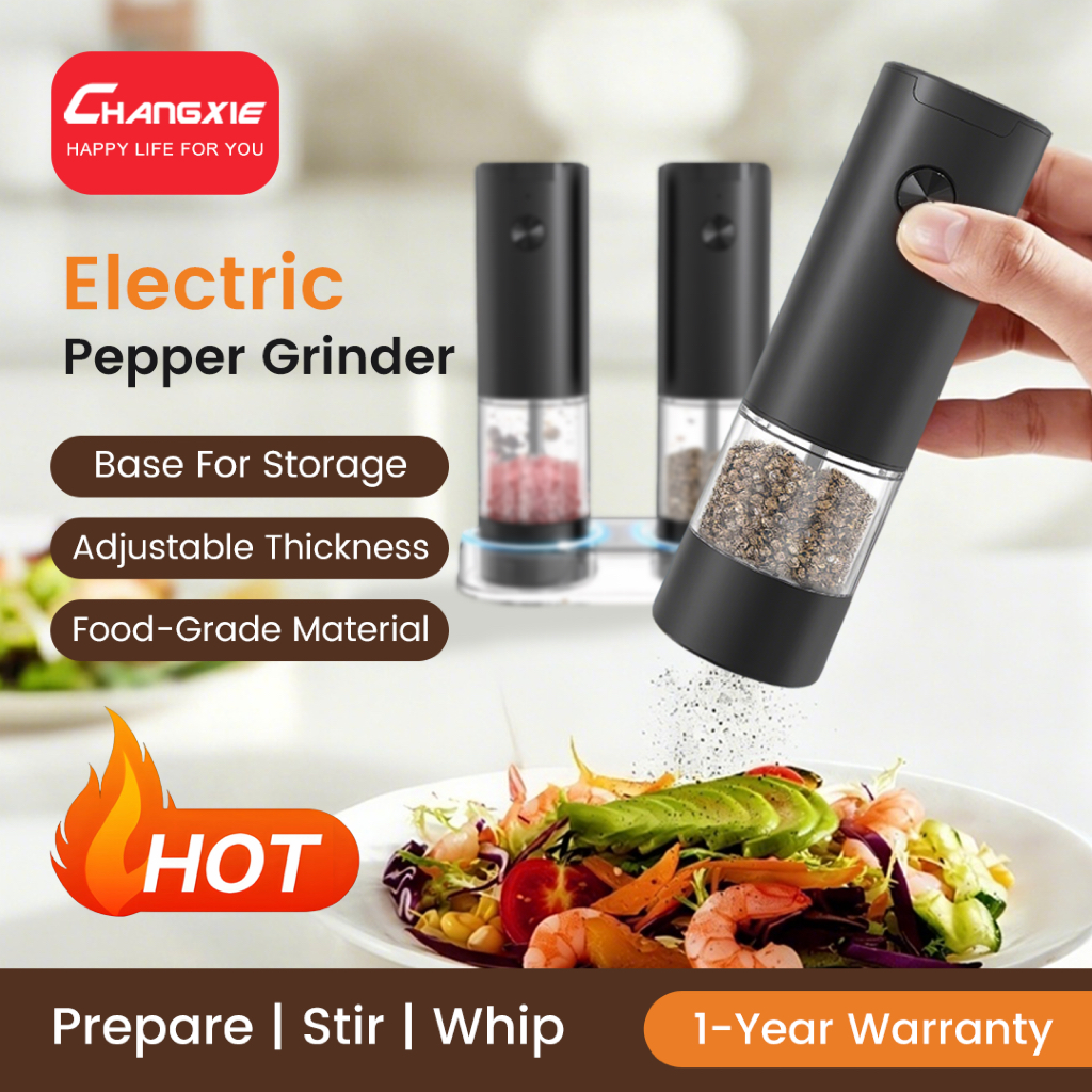 CHANGXIE เครื่องบดพริกไทย ปรับระดับบดได้ Electric Pepper Grinder เครื่องบดพริกไทยไฟฟ้า บดพริกไทยไฟฟ้า เครื่องบดเกลือพริกไทย พริกไทยบด เครื่องบดเครื่องเทศ Electric Salt Pepper Grinder