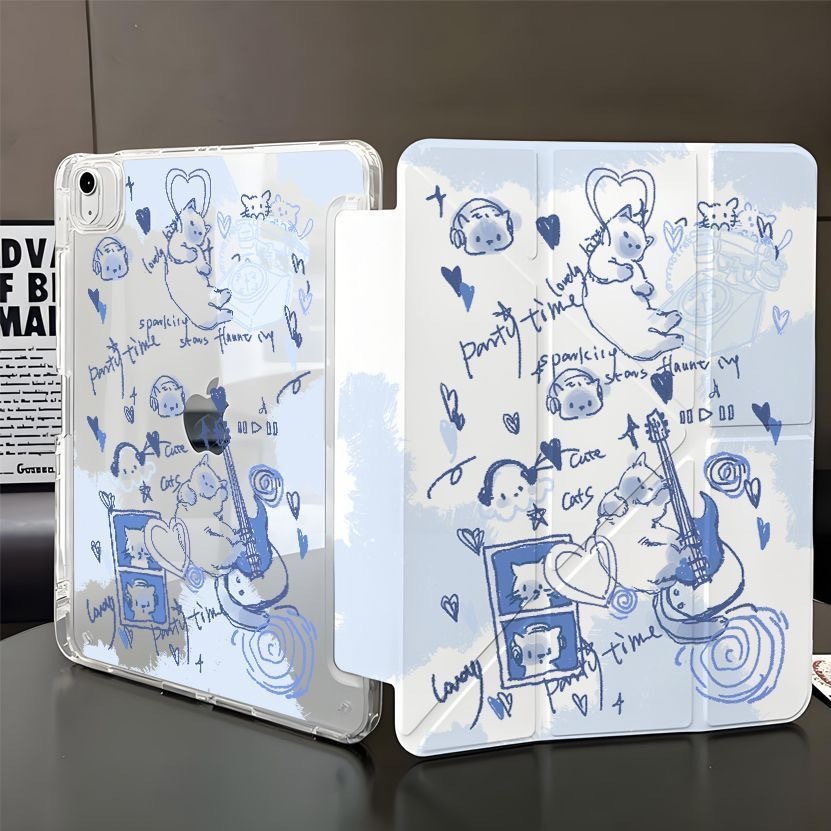 สําหรับ iPad A16 Gen11 Air 8 2026 M4 11 "Air7 M3 2025 M4 Pro 11 Gen10 Air 6 5 4 10.9 Gen9 Gen8 Gen7 10.2 Blue Cat Y-Fold อะคริลิคดินสอสล็อต