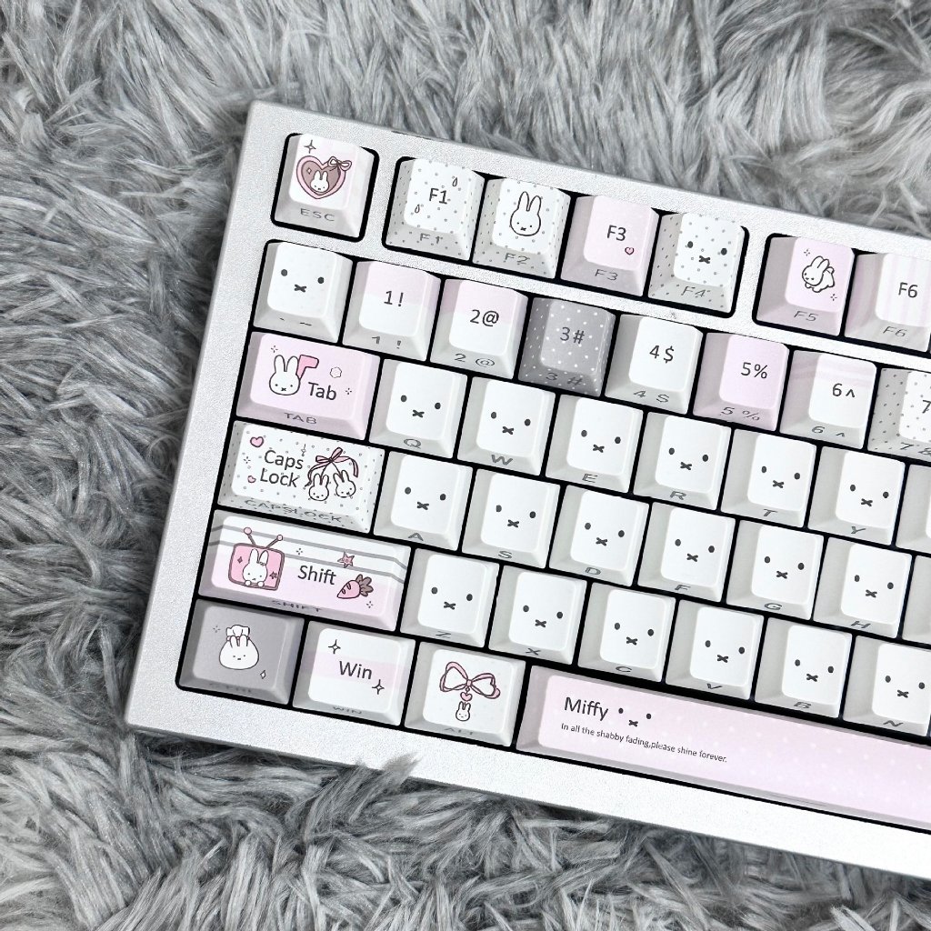 Miffy Bunny Keycaps PBT ห้าด้าน Dye Sublimation Cherry Profile น่ารักอะนิเมะคีย์บอร์ดชุดปุ่มกด
