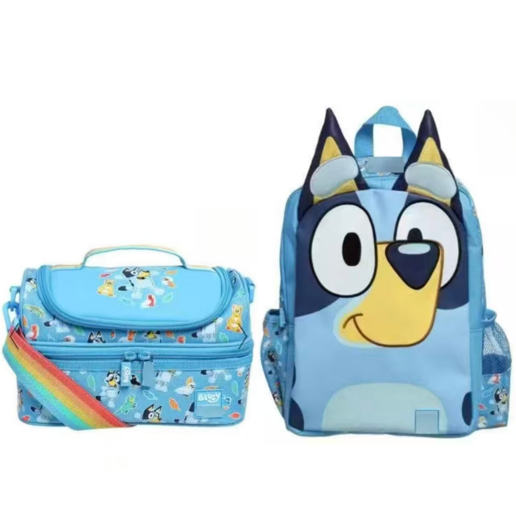 ออสเตรเลีย Bluey กระเป๋านักเรียนเด็กประถม เป้สะพายหลังกันน้ำ พร้อมกล่องอาหารกลางวัน แบบสองชั้น