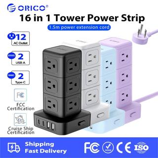 ORICO 3Pin US Plug Tower Power Strip 1.5M Extension Cord With USB 20W Fast Charging Multi Plug Outlet Socket（TPP-12A）
