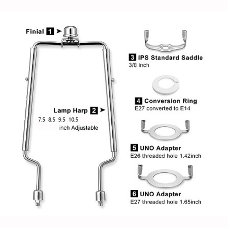 7 8 9 10 นิ้วโคมไฟ Shade Harp ผู้ถือชุด DIY Shade Bracket โคมไฟตั้งพื้น E26 E27 ฐานแสง UNO Fitter อะแดปเตอร์แปลง Finial ชุด