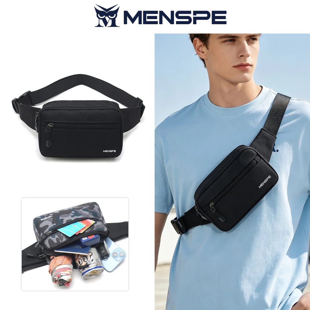 Menspe กระเป๋าคาดเอวกีฬาแฟชั่นผู้ชายกระเป๋ากระเป๋าคาดหน้าอกกันน้ํา Oxford Dual Zipper ยิมแบบพกพา