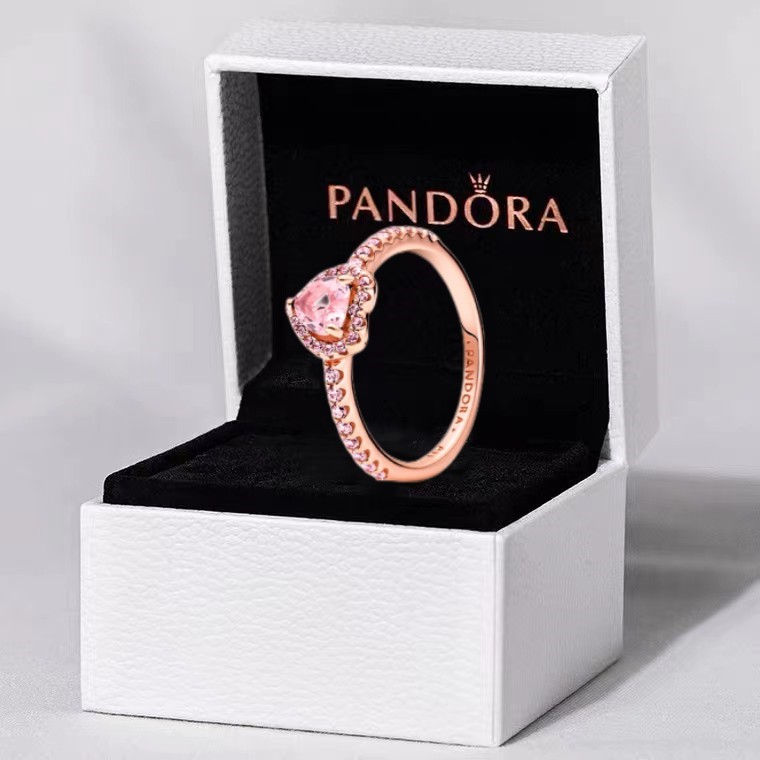 {S925 เงินสเตอร์ลิง Rose Gold Love Heart Ring} Shining Happy Mood เครื่องประดับของขวัญวันวาเลนไทน์