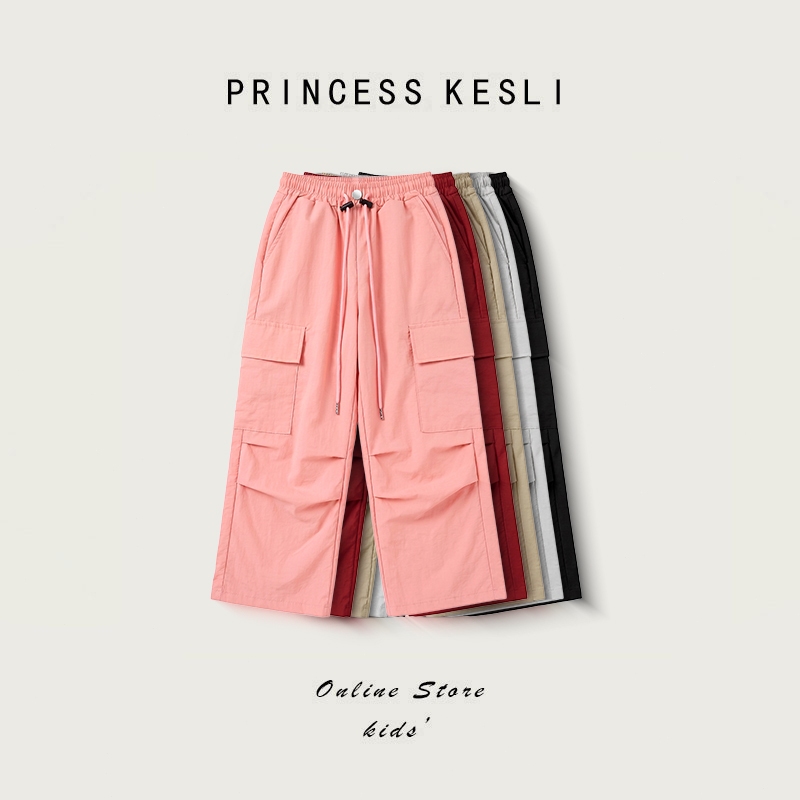 Princess Kesli กางเกงลำลองเด็กผู้หญิง ทรงตรงหลวมๆ ประเภทรุ่นขากว้าง กางเกงขายาวเด็ก 4-14 ปี