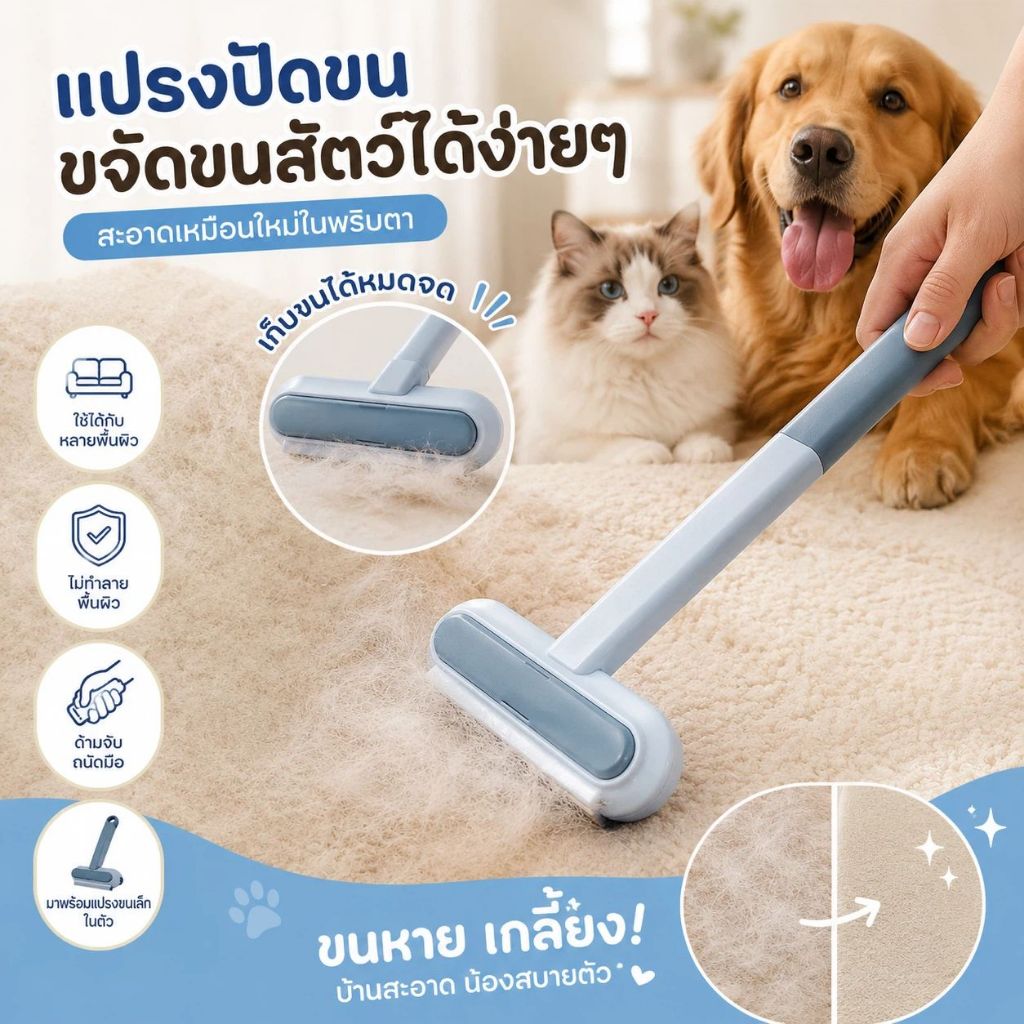 แปรงรูดขนแมว แปรงทำความสะอาด และกำจัดขนสัตว์เลี้ยง สำหรับเฟอร์นิเจอร์ แปรงเก็บขนตามเฟอนิเจอร์และเสื้อผ้า