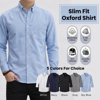 เสื้อเชิ๊ตชายแบบSlim Fit ลายOxford แขนยาว สวมใส่ง่ายและเหมาะสำหรับการทำงาน พร้อมเนื้อผ้านุ่มสบาย breathable ในหลายไซส์