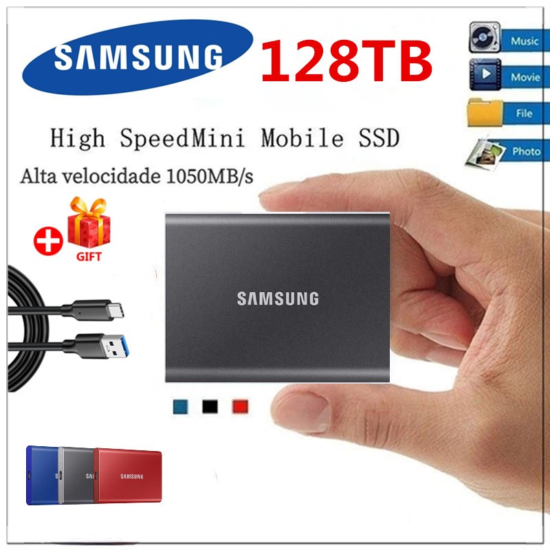 SAMSUNG ซัมซุง ⚡️ ฮาร์ดไดรฟ์ภายนอก 128TB 64TB HD Type C USB3.1 ไดรฟ์โซลิดสเตตแบบพกพา 4TB 2TB 1TB USB