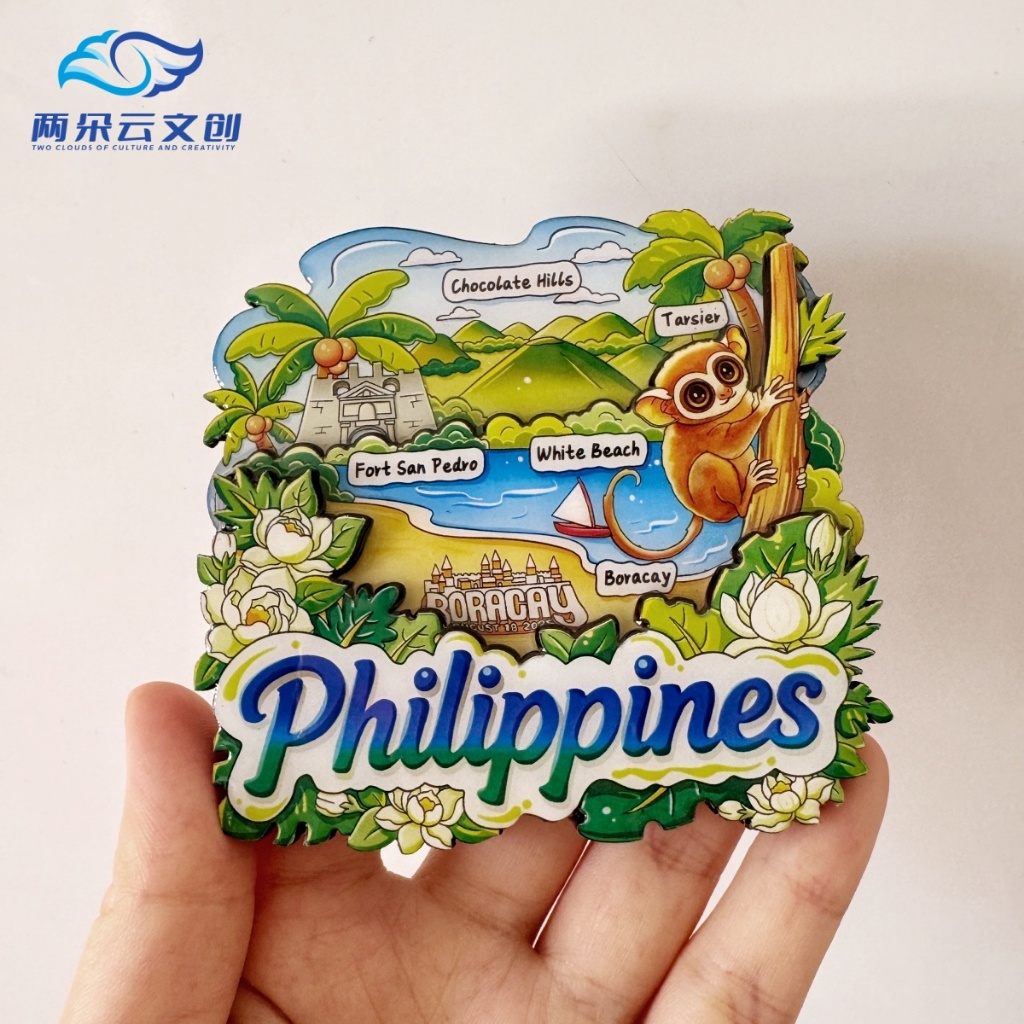 ของที่ระลึกการเดินทางฟิลิปปินส์สติกเกอร์ตู้เย็นเกาะชายหาดยาวช็อคโกแลตภูเขาที่โดดเด่นแม่เหล็ก