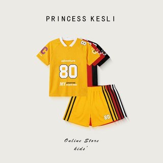 Princess Kesli ชุดกีฬาเด็ก ชุดเซทเสื้อแขนสั้น+กางเกงขาสั้น  ฤดูร้อน ชุดบอลเด็กผู้หญิง ชุดกีฬาเด็ก 2-12 ปี