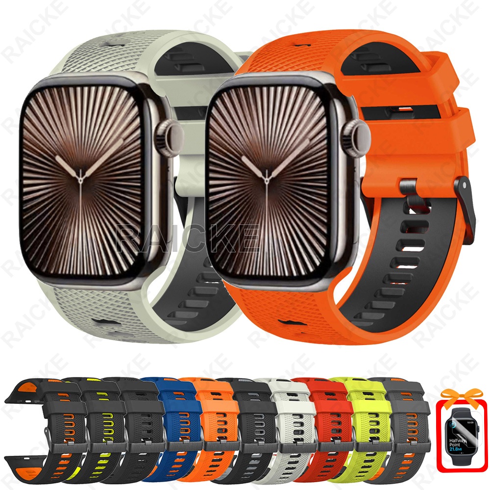 สายยางกีฬาซิลิโคนสายนาฬิกาสำหรับ iWatch Series 11/10/9/8/7/6/5/4/3 / SE Ultra 2 49mm 46mm 44mm 45mm 42mm