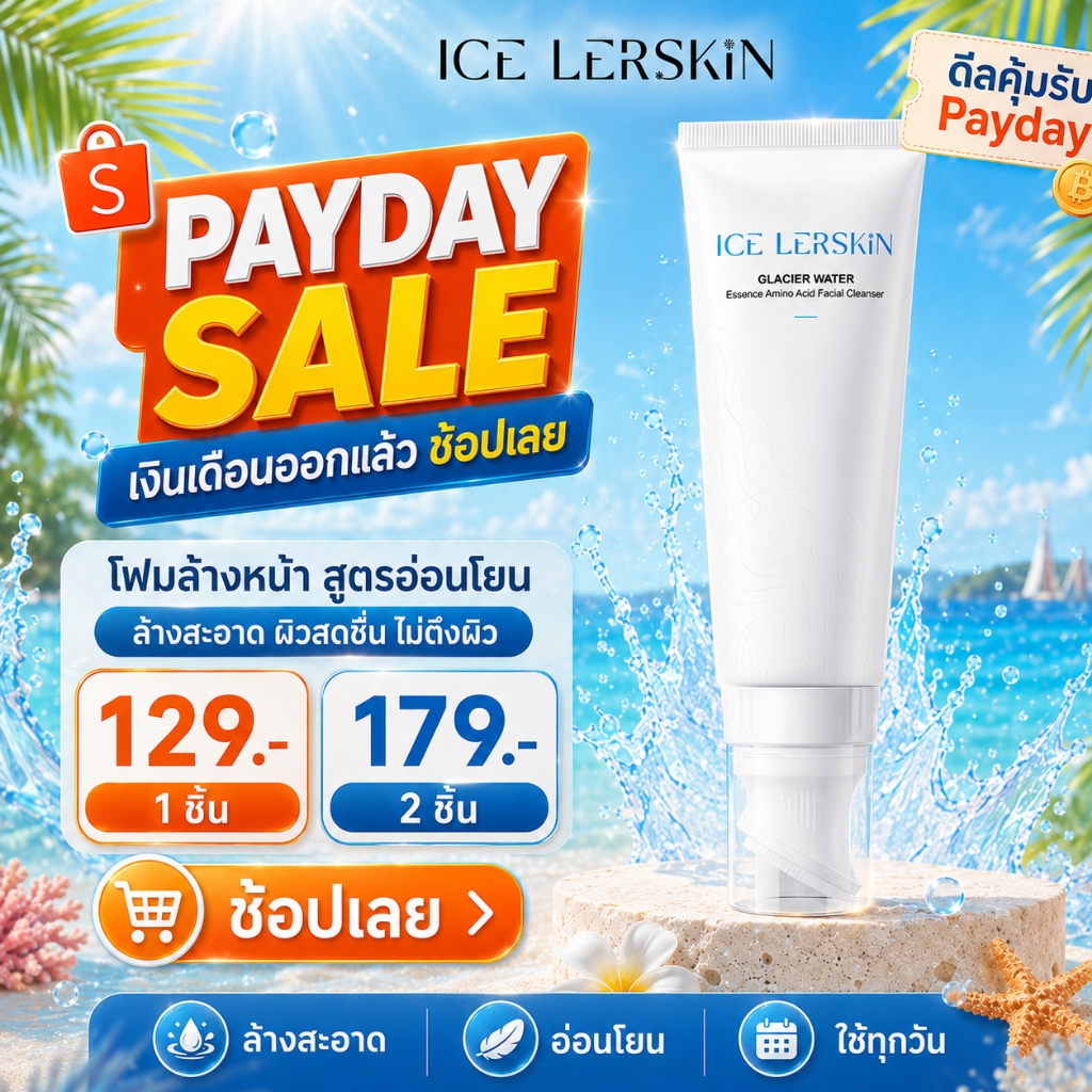 【ซื้อ1 แถม 1】ICE LERSKIN โฟมล้างหน้าลดสิว อะมิโน แอซิด คุมมัน ผิวใส อ่อนโยนต่อผิวแพ้ง่าย