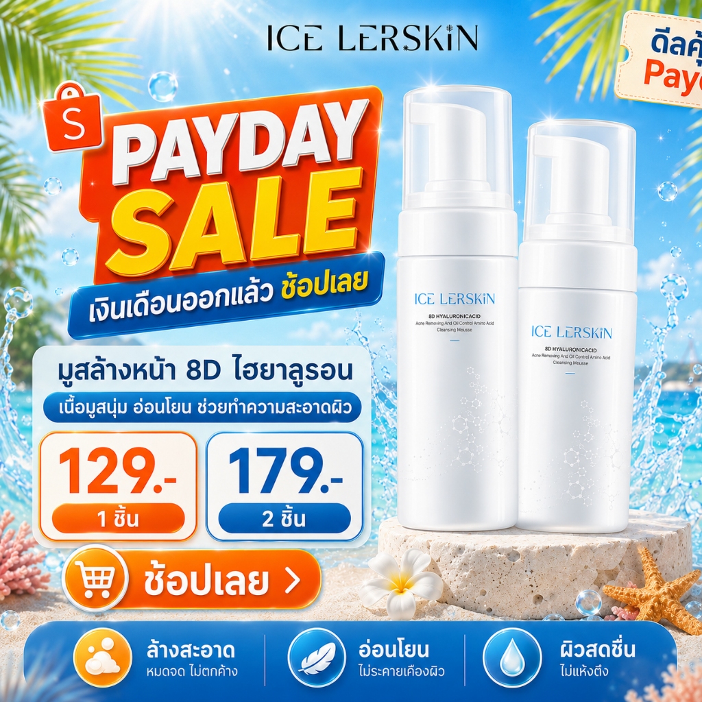 ICE LERSKIN มูสล้างหน้าควบคุมความมัน ผสมกรดซาลิไซลิก ช่วยลดสิว ทำความสะอาดล้ำลึกแต่ยังอ่อนโยนต่อผิว 150ml