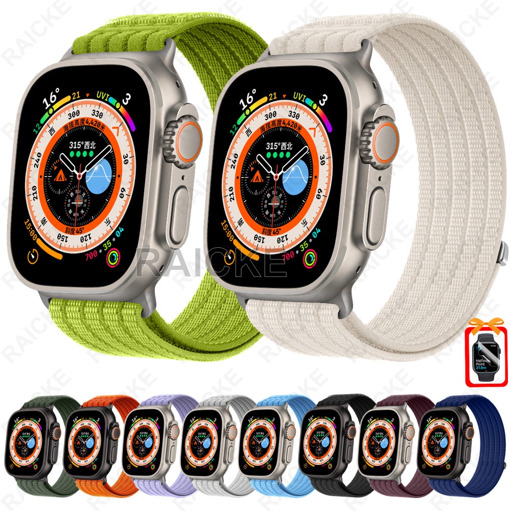 สายรัดไนลอนระบายอากาศสร้อยข้อมือสายนาฬิกาสําหรับ iWatch Series 11/10/9/8/7/6/5/4/3/SE Ultra 2 49mm 46mm 44mm 45mm 41mm 42mm 40mm 38mm