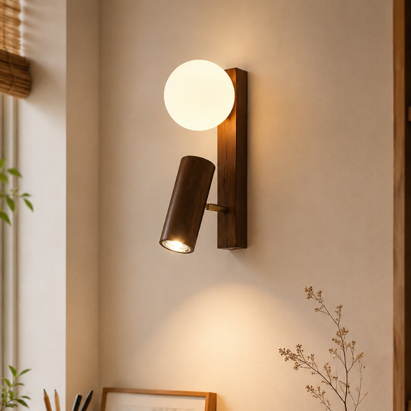 ไฟติดผนังไม้ มีฝาอะคริลิก Wabi-sabi style สําหรับห้องนอน ห้องนั่งเล่น มินิมอล ไฟแต่งบ้าน โคมไฟวินเทจ