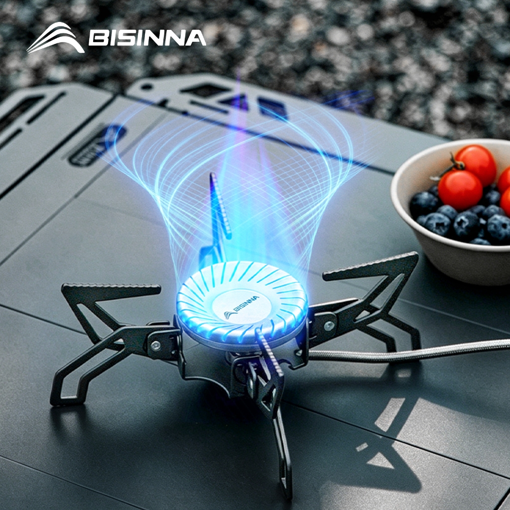 BISINNA Camping เตา 4000W แยกกลางแจ้งแบบพกพาแก๊ส Butane สําหรับกลางแจ้ง Backpacking เดินป่าทําอาหาร