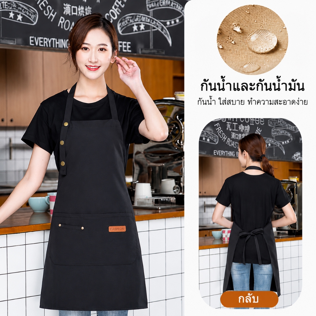 ผ้ากันเปื้อน ผ้ากันเปื้อนกาแฟ กันน้ำ กันน้ํามัน เหมาะสำหรับพนักงานร้านชานม ร้านกาแฟ ร้านอาหาร