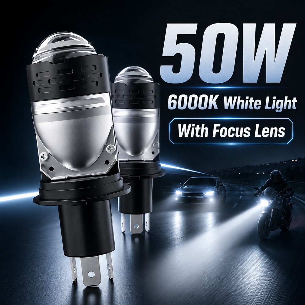 H4 LED ไฟหน้าหลอดไฟ BI โปรเจคเตอร์เลนส์ 12 V-24 V 50 W LED 6000 K Hi/Low Light ใช้กับรถยนต์และรถจักรยานยนต์