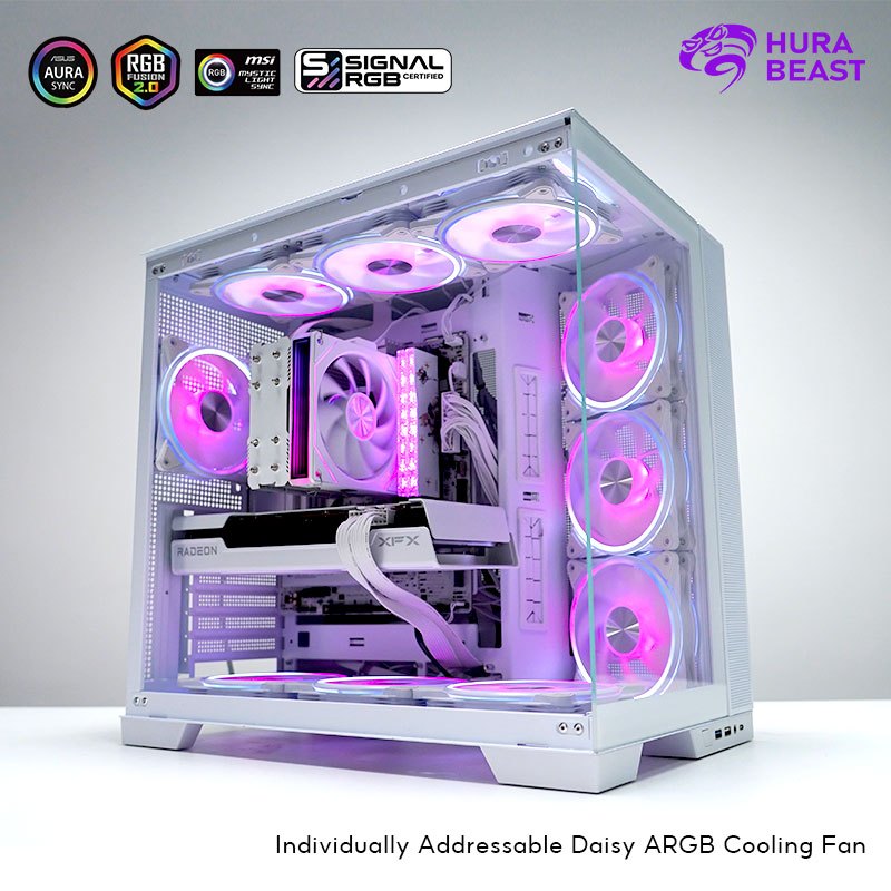 2026 LH12CM Daisy พัดลมระบายความร้อนสำหรับโครงฐานห้องวิวทะเล แสง RGB ซิงค์เงียบ ควบคุมอุณหภูมิแบบอัจฉริยะ PWM