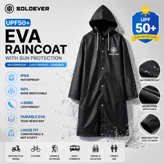 SOLOEVER EVA Raincoat Kapote Waterproof Long Hooded Rain Coat Reusable Foldable Rain Jacket for Motorcycle Scooter Hiking Travel Unisex