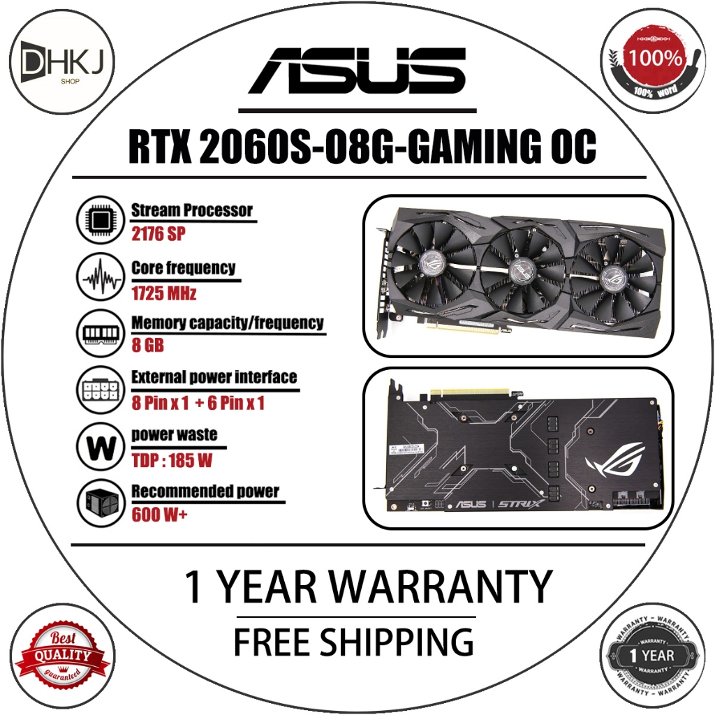 GPU ASUS RTX 2060 SUPER 8GB มือสอง | ประกัน1ปี | ทดสอบเต็มการทํางาน 100% | วางความร้อนประสิทธิภาพสูง