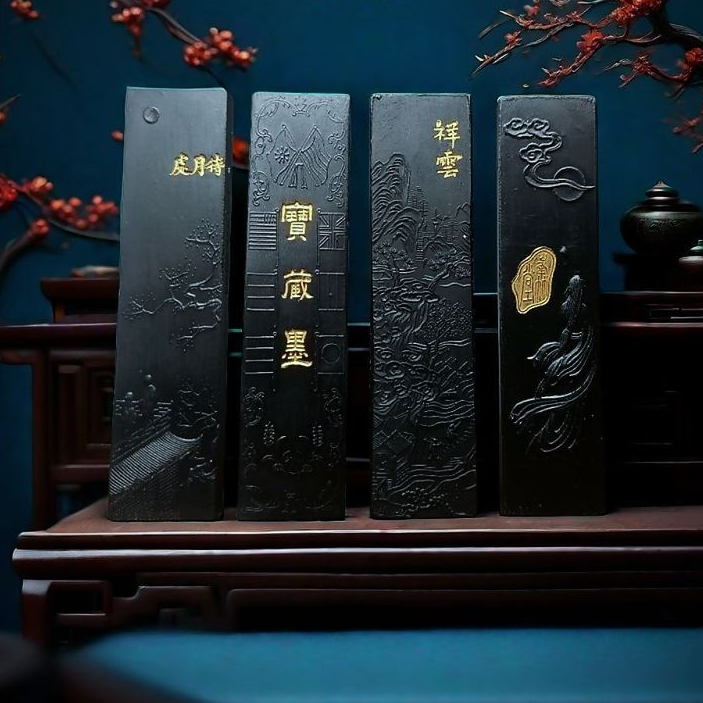 กระดาษข้าวธงสี่เหลี่ยม Huizhou บล็อกหมึกวิจัยศึกษาสี่สมบัติหนึ่งหรือสองฟูม Hu Kaiwen Chen หมึกหมึกหมึกหมึกแท่งหมึก