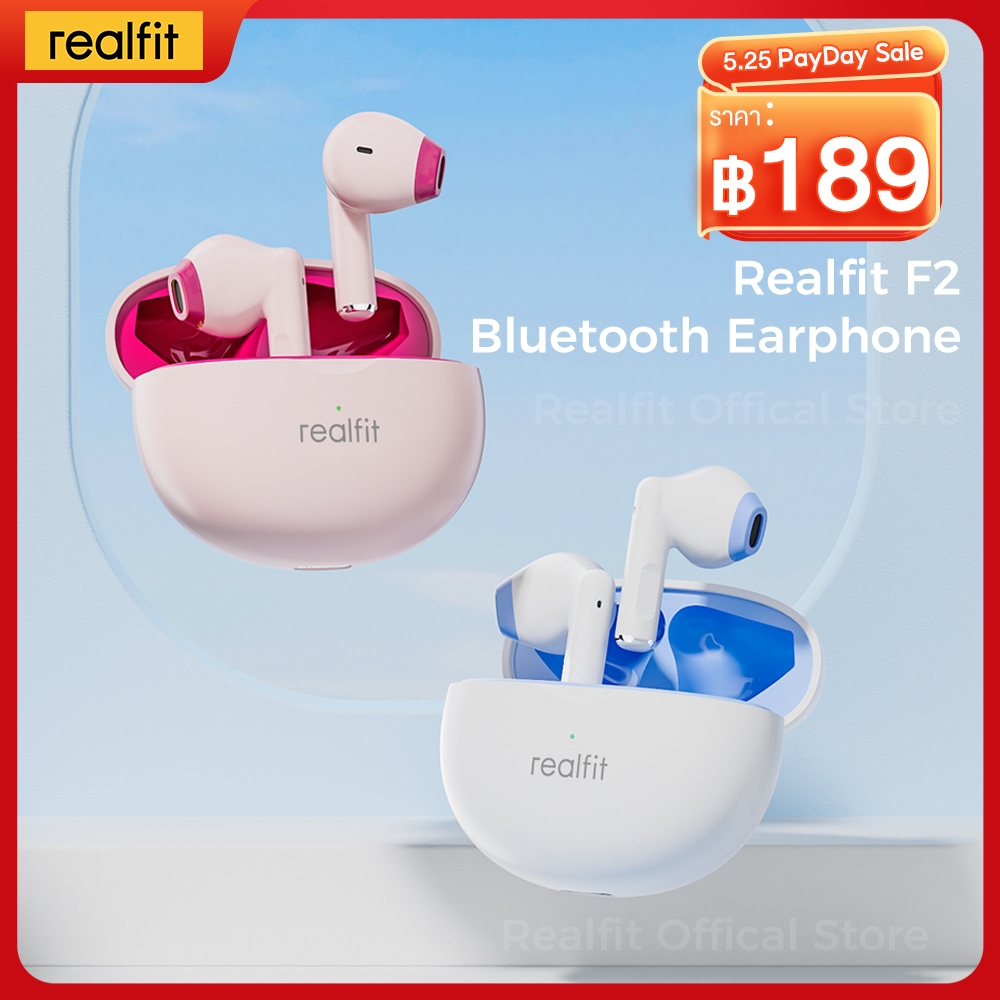 Realfit F2 หูฟังบลูทูธไร้สาย พร้อมไมโครโฟน เบสหนัก ฟัง เล่นได้นาน