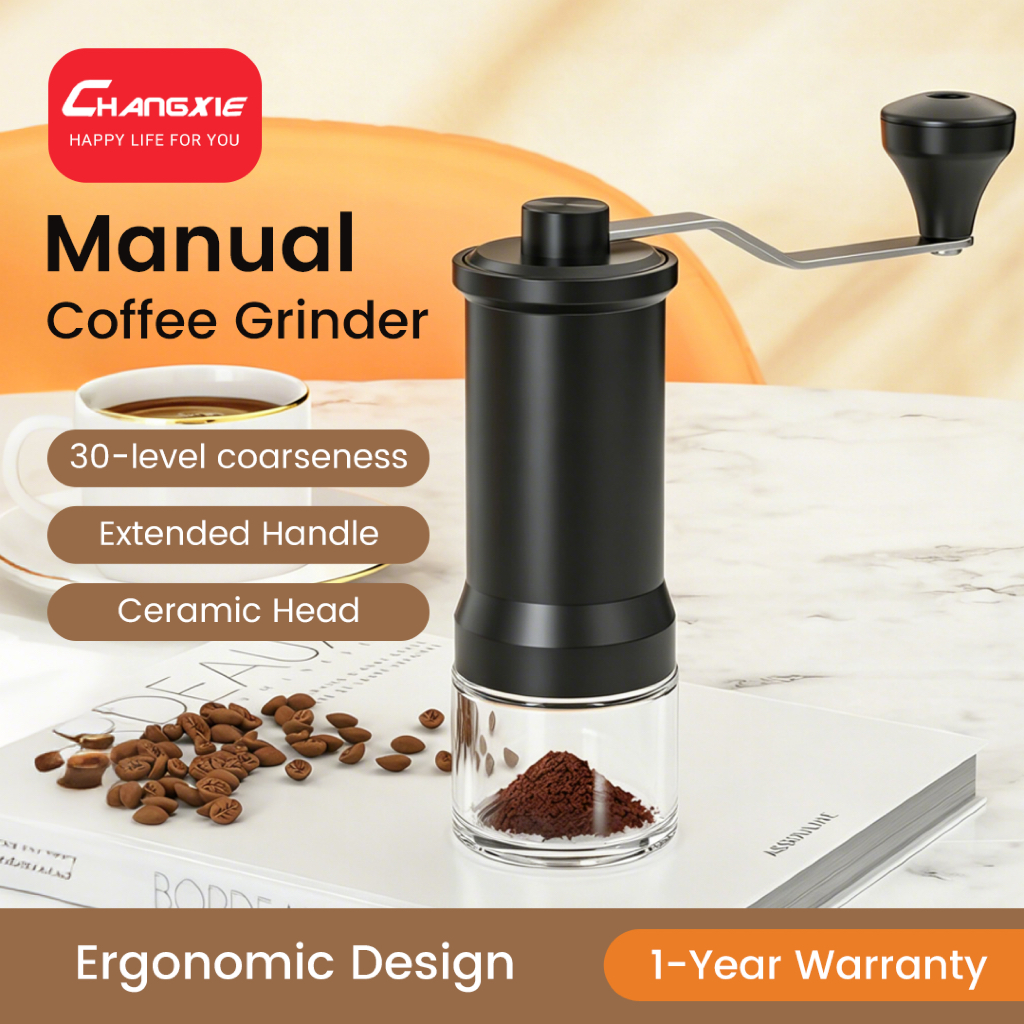 CHANGXIE เครื่องบดกาแฟ ปรับระดับบดละเอียด Manual Coffee Grinder เครื่องบดเมล็ดกาแฟ เครื่องบดกาแฟมือหมุน ที่บดกาแฟพกพา เครื่องบดอเนกประสงค์ ใช้ในบ้าน คอนโด พกพาเดินทาง camping บดกาแฟดริป เอสเปรสโซ่ ของใช้ครัวเรือน