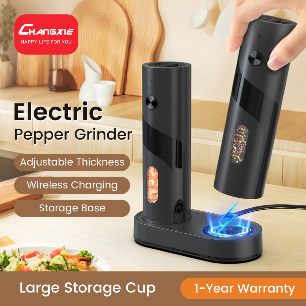 CHANGXIE เครื่องบดพริกไทย ฐานชาร์จไร้สาย ปรับระดับบดได้ Electric Pepper Grinder เครื่องบดพริกไทยไฟฟ้า บดพริกไทยไฟฟ้า เครื่องบดเกลือพริกไทย พริกไทยบด เครื่องบดเครื่องเทศ Electric Salt Pepper Grinder