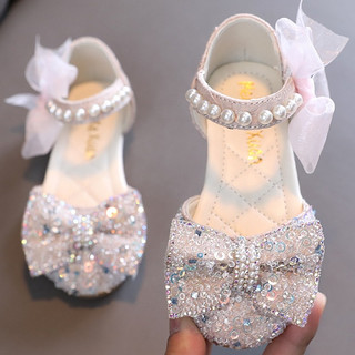 Summer New Style Girls Shiny Princess Shoes 2025 Children Bowknot Crystal Shoes Baby Girl Performance Soft Shoes.