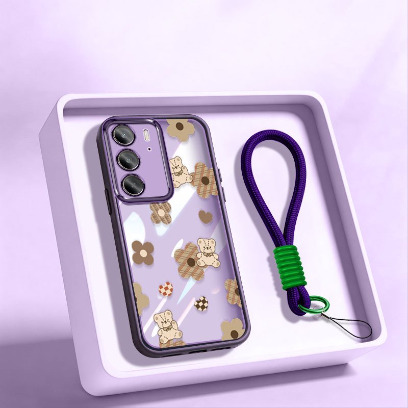 YBD เคสโทรศัพท์สําหรับ OPPO A5 A5i Pro 5G A6i A5M Soft TPU เกราะป้องกันลายสก๊อตหมีดอกไม้พร้อมเชือกเส