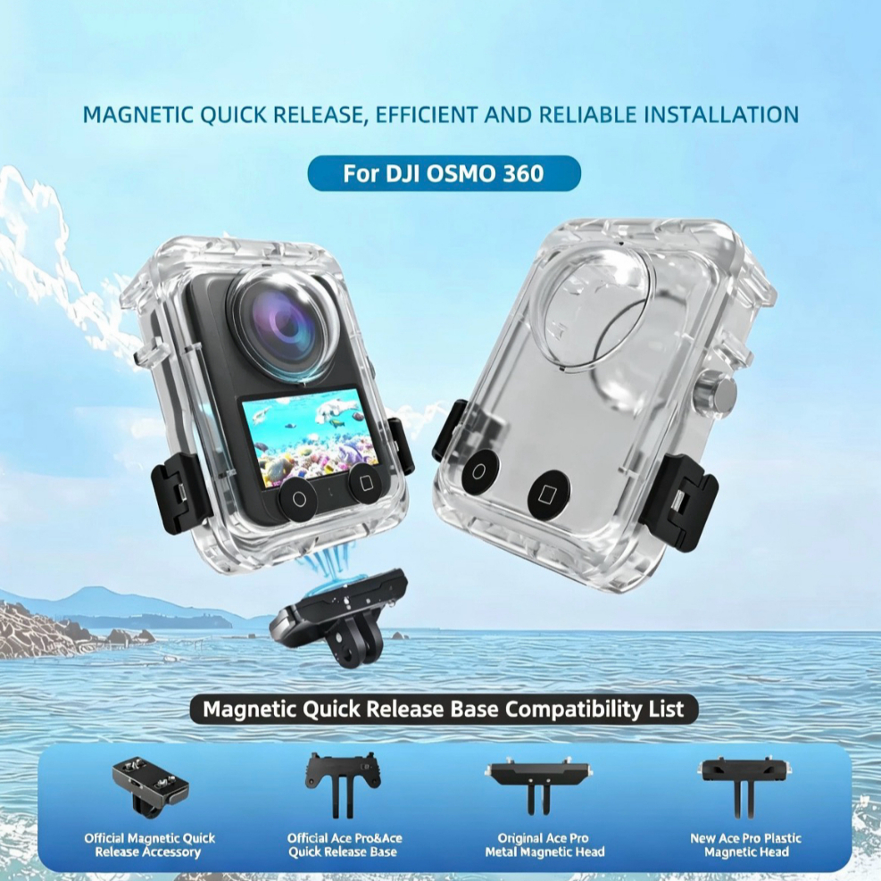 สําหรับ DJI OSMO 360/Osmo 360 II เคสกันน้ํา 60M ดําน้ําแม่เหล็ก Quick Release เกราะป้องกันใต้น้ํา