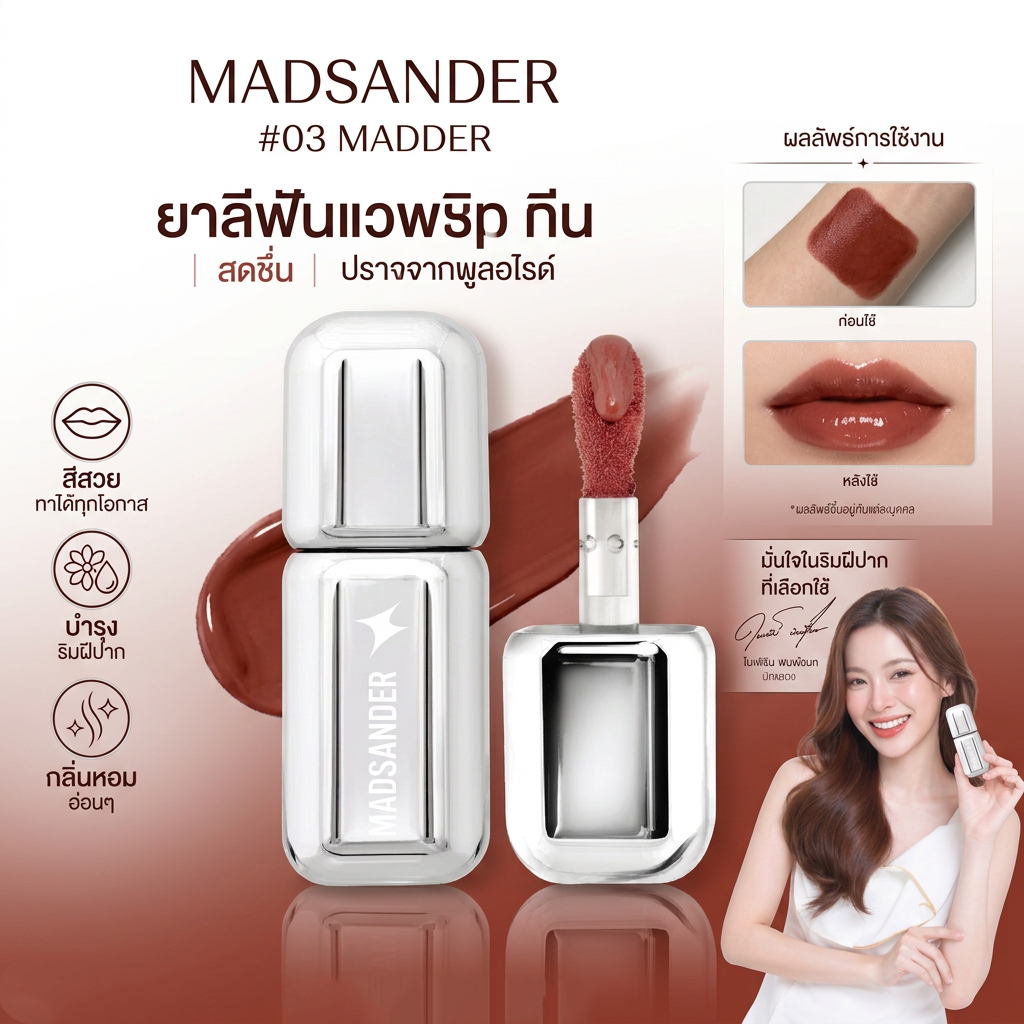 [ของแท้ 100%] Madsander Dewy Glow Lip Tint 4g โทนสีเนื้อบางเบาช่วยให้ริมฝีปากสบายโดยไม่ต้องรู้สึกแน่นแห้ง