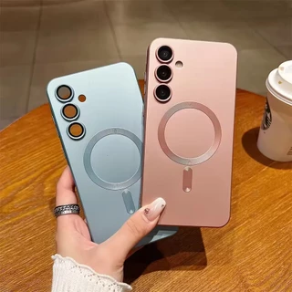 SAMSUNG สีทึบใหม่พร้อมเคสแม่เหล็กสําหรับSamsung Galaxy S26 S25 S24 S23Ultra Plus A17 A16 A56 A55 A15 5GSilicone Soft TPUเคสโทรศัพท์ฝาครอบ