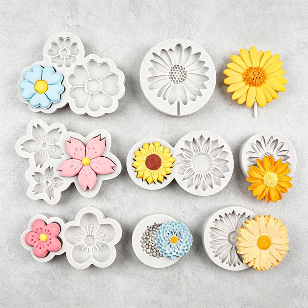 แม่พิมพ์ซิลิโคนดอกไม้ 9 รูปแบบ – Cherry Blossom / Peach Blossom / Sunflower / Daisy / More – 4.5-9.5cm – แม่พิมพ์ตกแต่งฟองดองและช็อคโกแลต – ซิลิโคนเกรดอาหาร ไม่ติด