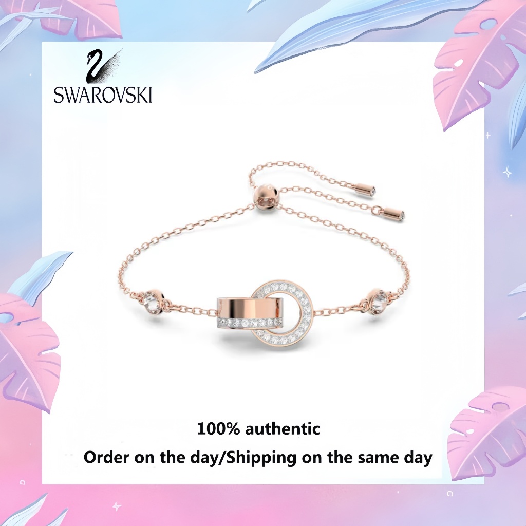 SWAROVSKI สวารอฟสกี้ แฟชั่นสตรีของขวัญวันวาเลนไทน์ของขวัญวันเกิด เด็กซ์เทร่า หัวเข็มขัดวงกลมสร้อยข้อมือปรับได้