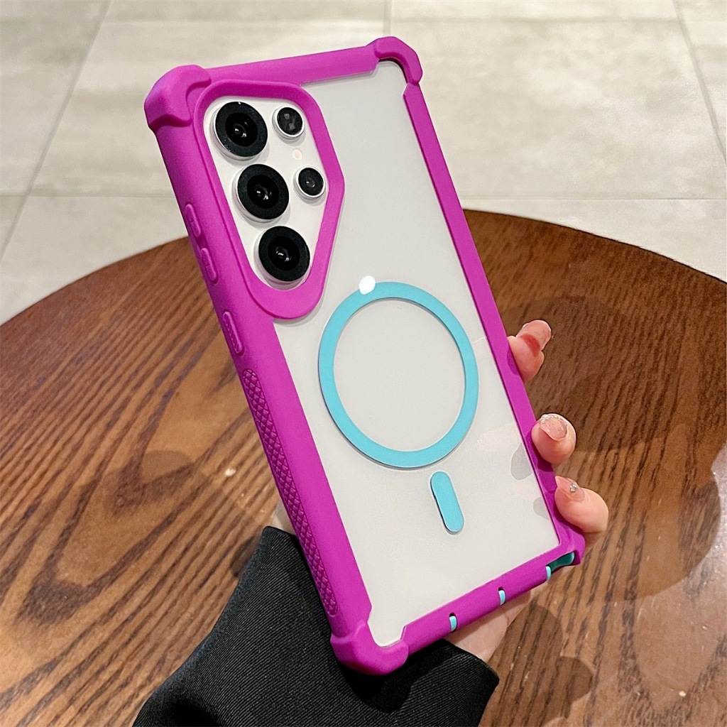 SAMSUNG เกราะกันกระแทกอะคริลิคแม่เหล็กเคสโทรศัพท์ใสสําหรับ ซัมซุง ส26 ส25 ส24 ปลอกพิเศษสี่มุมป้องกันการตกปกแข็งโปร่งใส