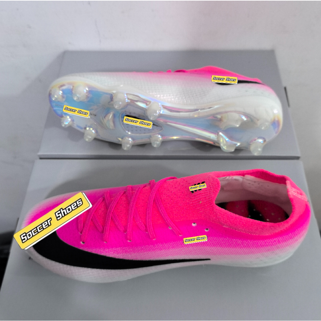 ใหม่รองเท้าฟุตบอล เอจี/ฉ ขนาด 39-45 ผู้ชายเต็มถักสีชมพูและสีขาวไล่โทนสีรองเท้ากันน้ํา