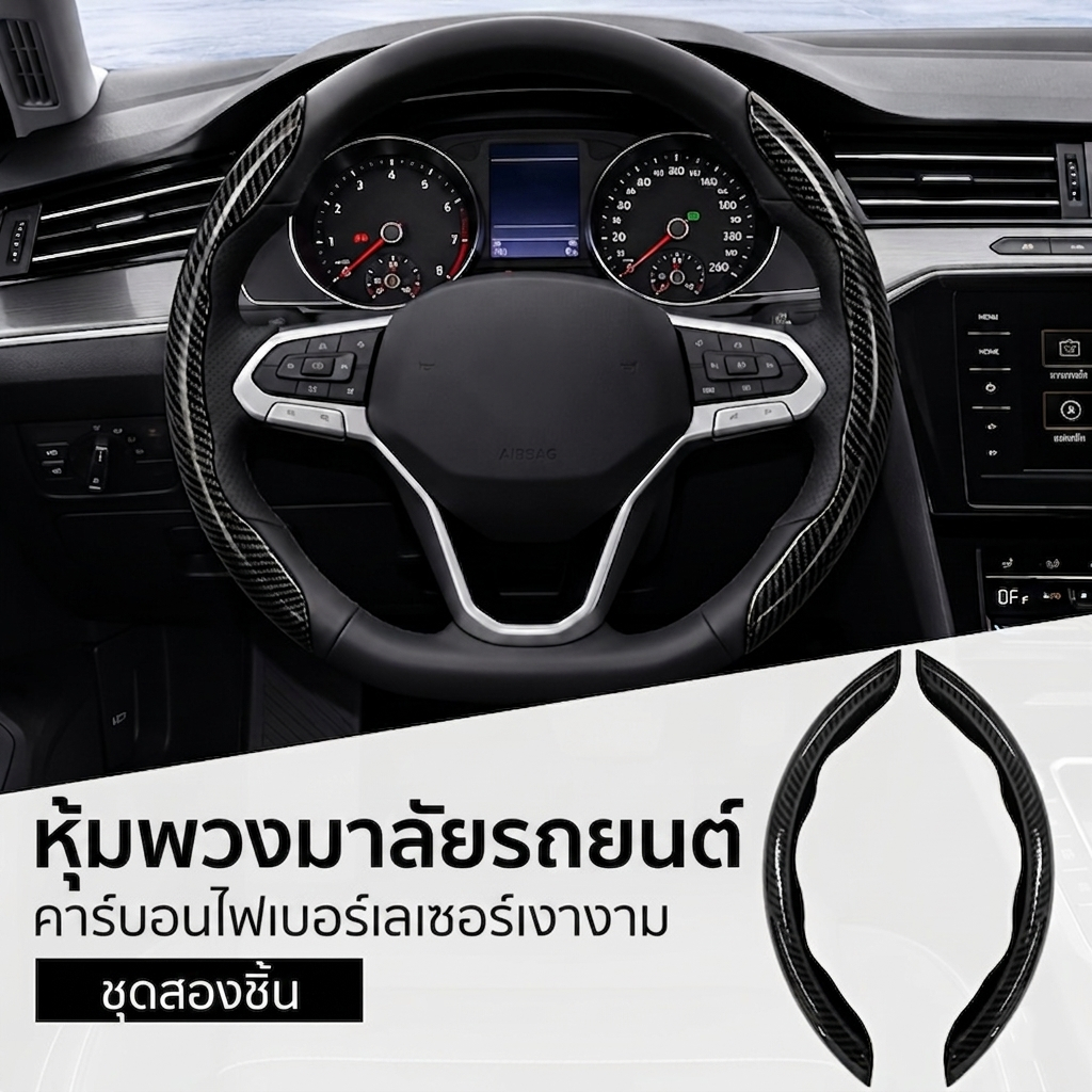 2 แพ็คคาร์บอนไฟเบอร์พวงมาลัยรถตกแต่งภายในครอบคลุมอุปกรณ์สากลปรับให้เข้ากับกันลื่นสี่ฤดูกาล