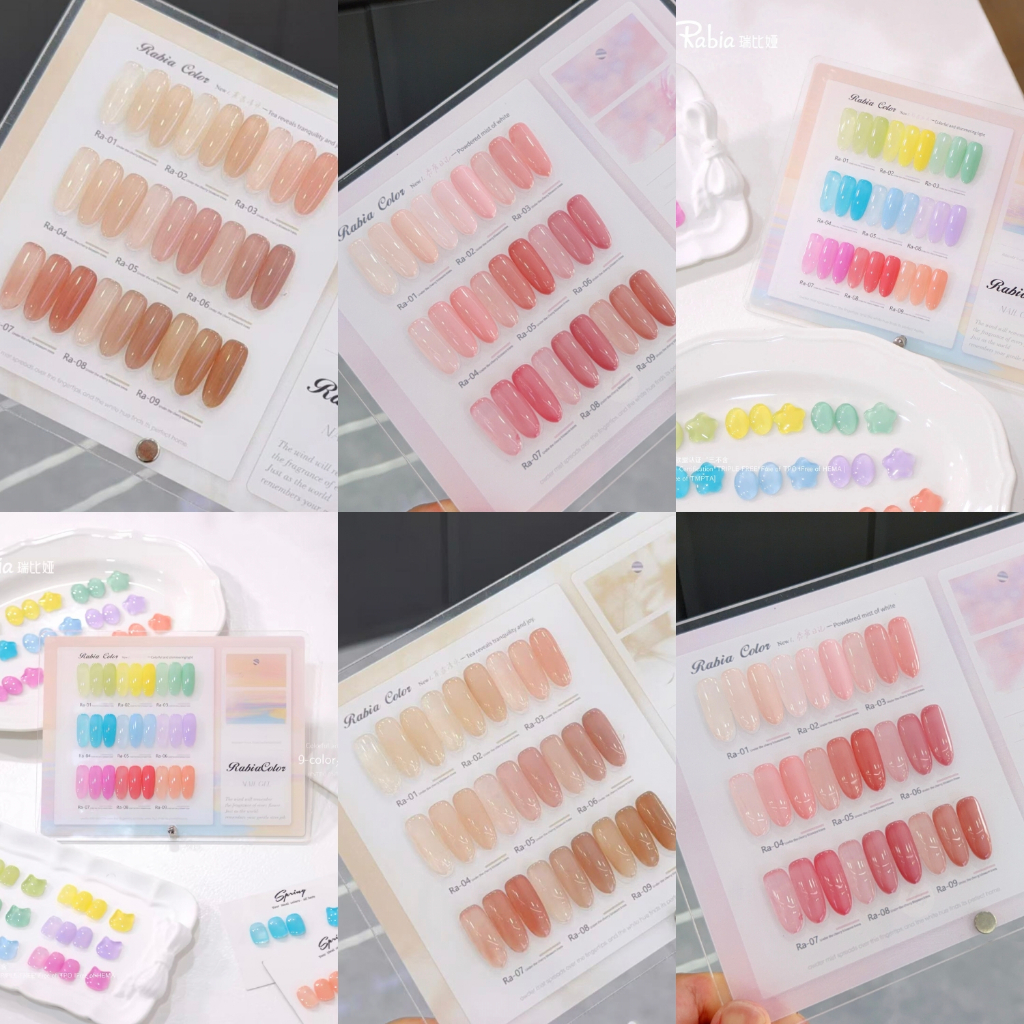 พร้อมส่ง✨  Rabia 9 สี  สีเจลไซรัป เจลทาเล็บโทนใส  ( มี 3 รุ่น ) สีลูกกวาด/โทนชมพู Ice Peach  ฟรีชาร์ทสี  เนื้อสวยละมุนค่ะ