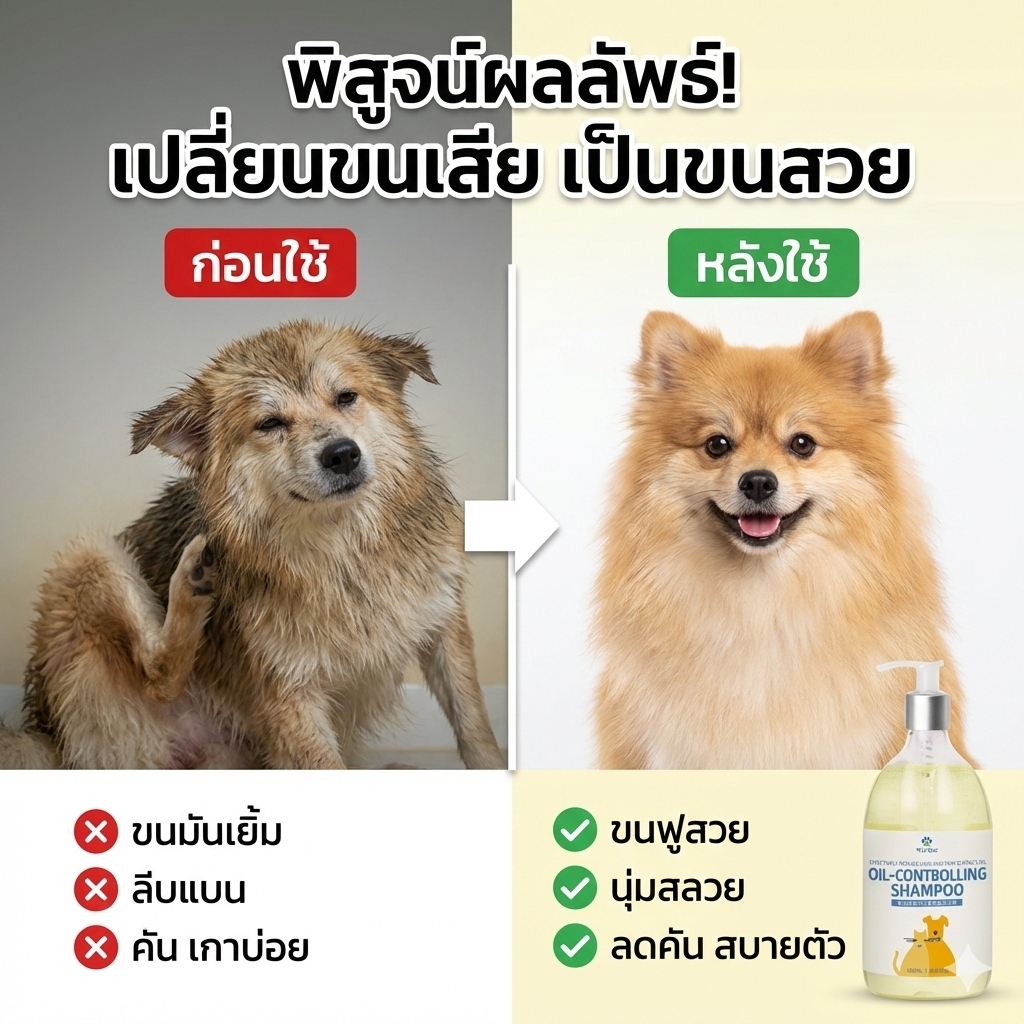 แชมพูสุนัข แมว ลดความมัน รักษาเชื้อรา แก้คัน ลดขนร่วง กำจัดไรหมัด สูตรสมุนไพรอ่อนโยน ขนนุ่มฟู หอมนาน
