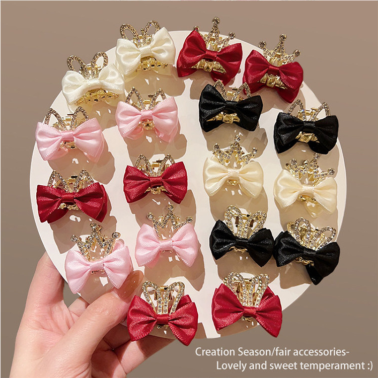 สไตล์เกาหลี Classy Bow ขนาดเล็กคว้าคลิป Rhinestone สาวหวาน Bangs Hairpin Headdress ชุด