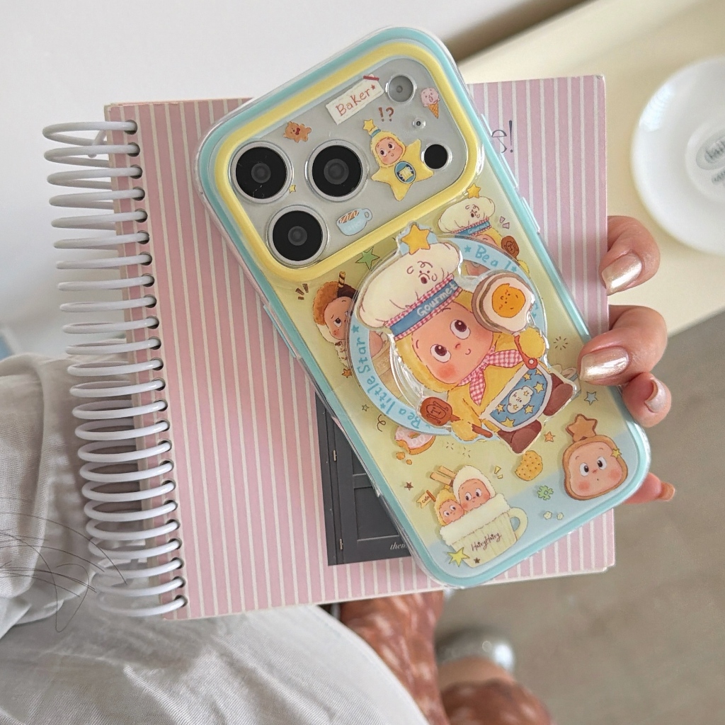 หรูหรา 2 In 1 ไร้สายชาร์จ Chef Star Twinkle Boy แม่เหล็กยึดเคสโทรศัพท์สําหรับ iPhone 17, 16, 15 Pro Max อะคริลิคกันกระแทกฝาหลังกันชน