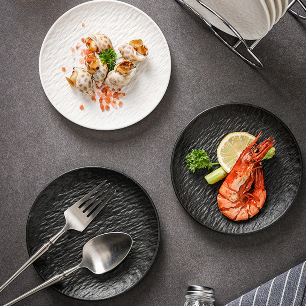 HongDian จานเซรามิก ceramic porcelain plate ลายหินดีไซน์มินิมอลทันสมัย underglaze เหมาะเสิร์ฟสเต็กพาสต้าสลัดขนมหวาน ขนาดใหญ่โดดเด่น วัสดุคุณภาพสูง ปลอดภัยต่ออาหาร ทนความร้อน สีไม่ซีดจาง ใช้กับ microwave oven ได้ ล้างใน dishwasher ได้ ใช้กับตู้ฆ่าเชื้อ