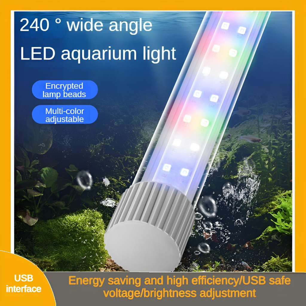 WRGB ไฟตู้ปลา LED USB 240° โคมไฟตู้ปลาปรับได้ 3 สีมุมกว้าง 7ว-12ว